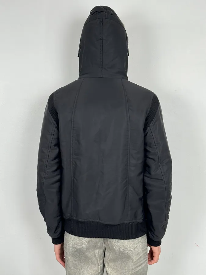 2000s Diesel Black Fur Collar Hooded Bomber Jacket - Image 3