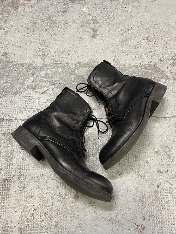 2000s Diesel Black High Leather Boots - Image 2