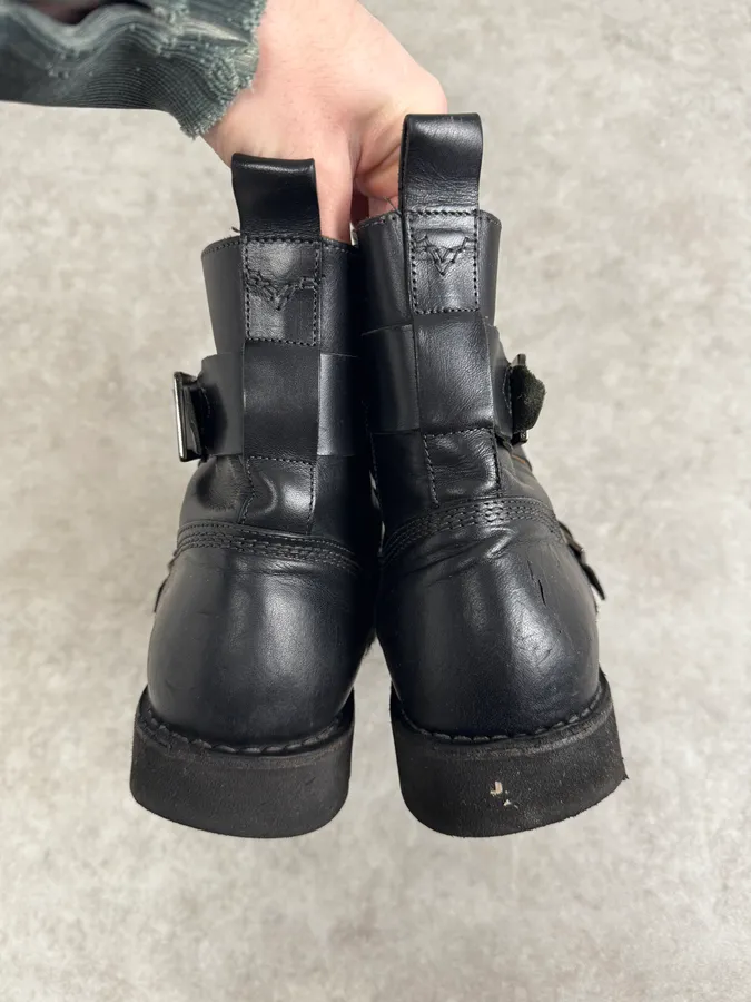 2000s Diesel Black Leather Combat Steel Toe Boots - Image 8