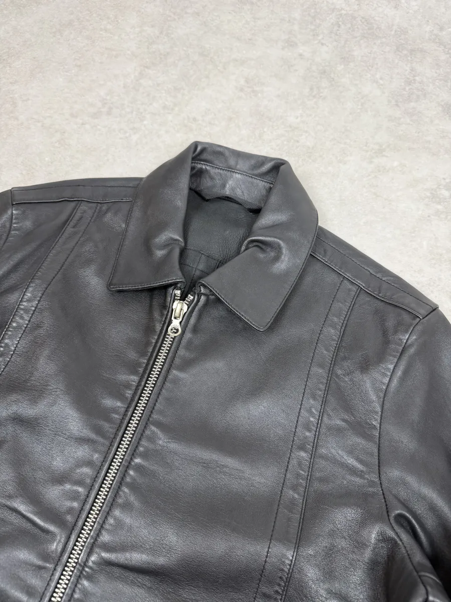 2000s Diesel Black Minimalist Leather Mafia Jacket - Image 6