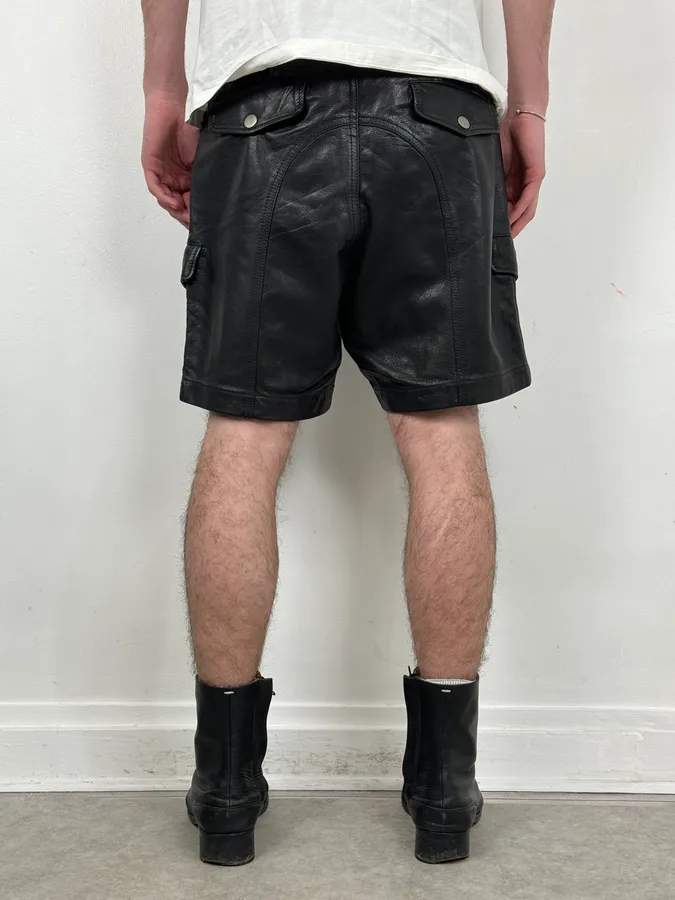 2000s Diesel Black Multi Zips Biker Leather Shorts - Image 4