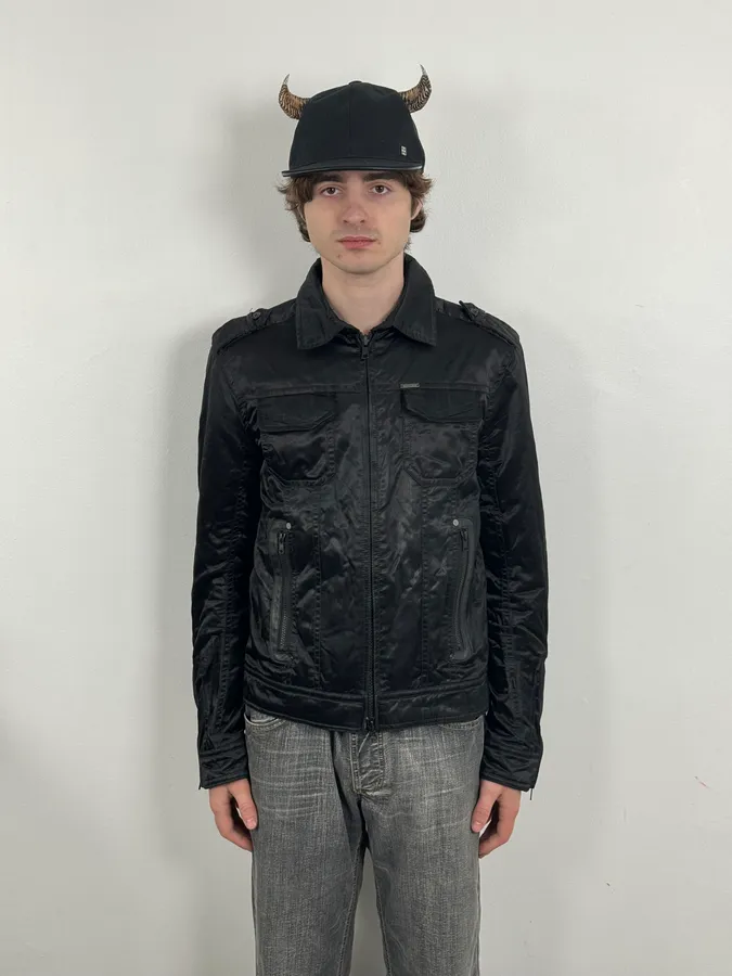 2000s Diesel Black Premium Satin Cargo Jacket - Image 2