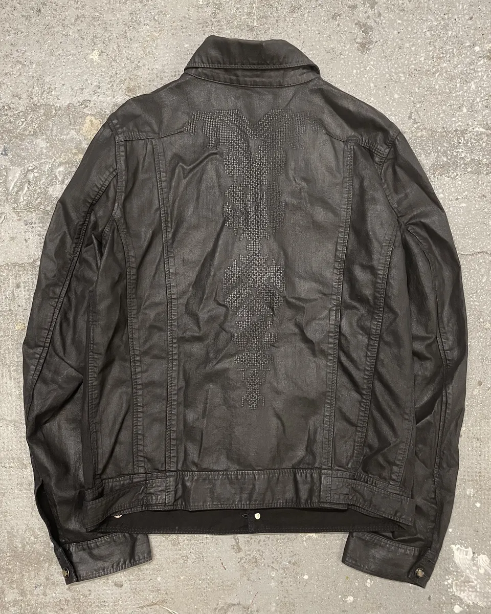 2000s Diesel Black Waxed Effect Dark Buttoned Jacket - Image 2