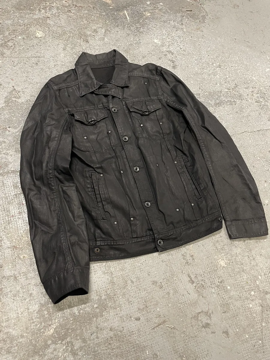 2000s Diesel Black Waxed Effect Dark Buttoned Jacket - Image 3