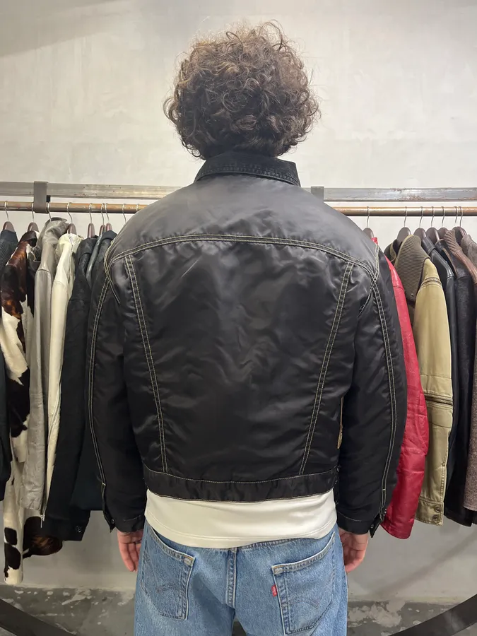2000s Diesel Boxy Black Nylon Bomber Buttoned Jacket - Image 3