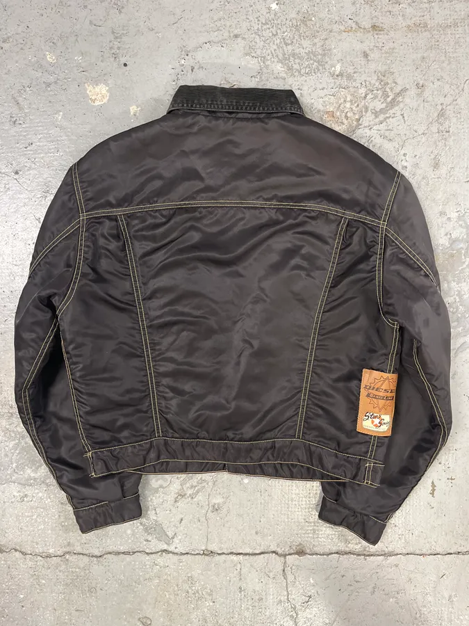 2000s Diesel Boxy Black Nylon Bomber Buttoned Jacket - Image 6