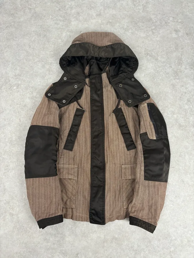 2000s Diesel Brown Nylon Contrast Panel Cargo Jacket - Image 8