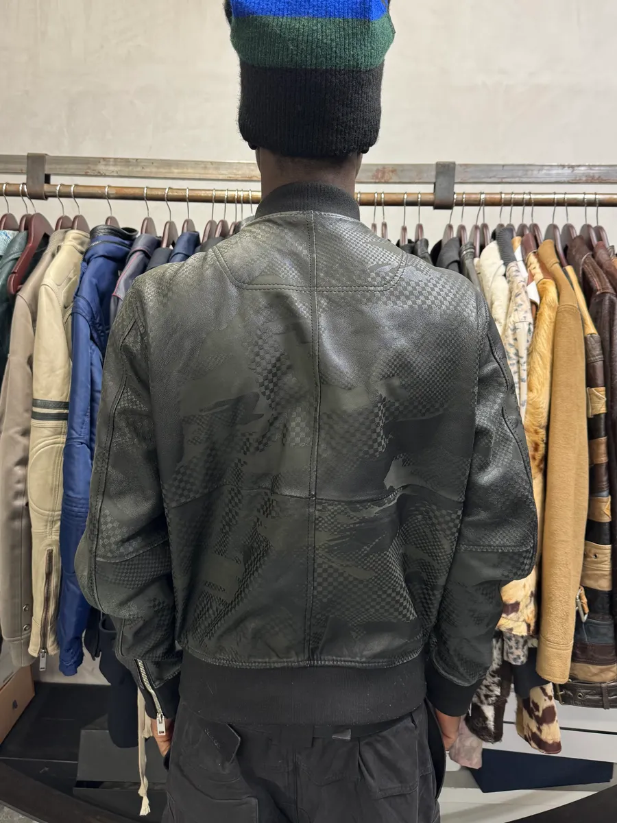 2000s Diesel Camo Square Black Leather Bomber Jacket - Image 3