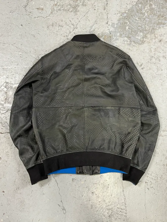 2000s Diesel Camo Square Black Leather Bomber Jacket - Image 5