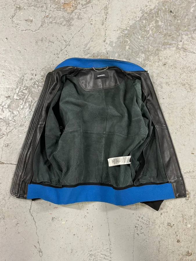2000s Diesel Camo Square Black Leather Bomber Jacket - Image 6