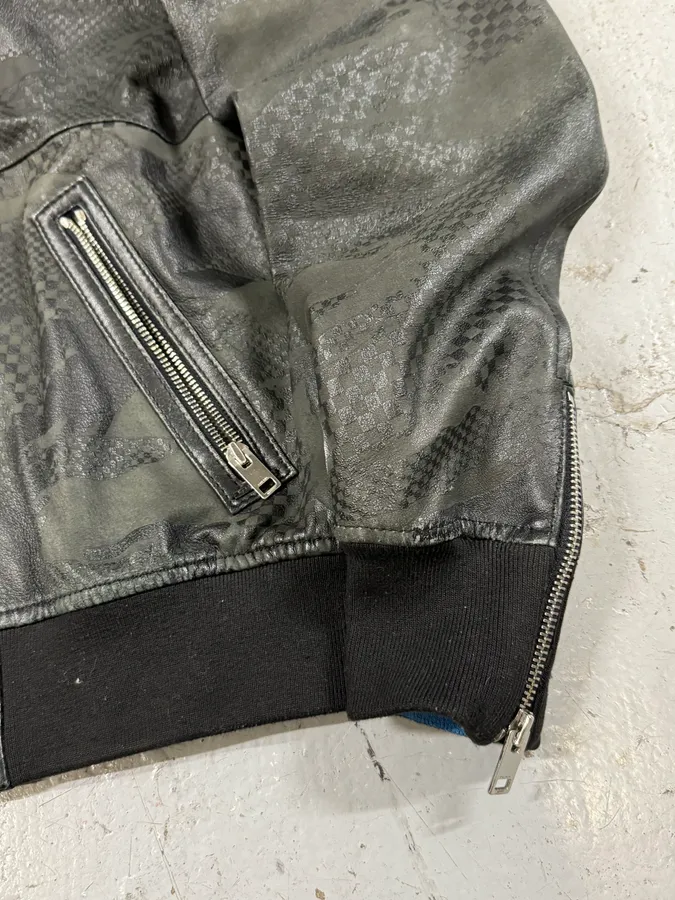 2000s Diesel Camo Square Black Leather Bomber Jacket - Image 8
