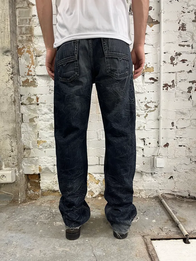 2000s Diesel Crack Navy Faded Jeans - Image 4