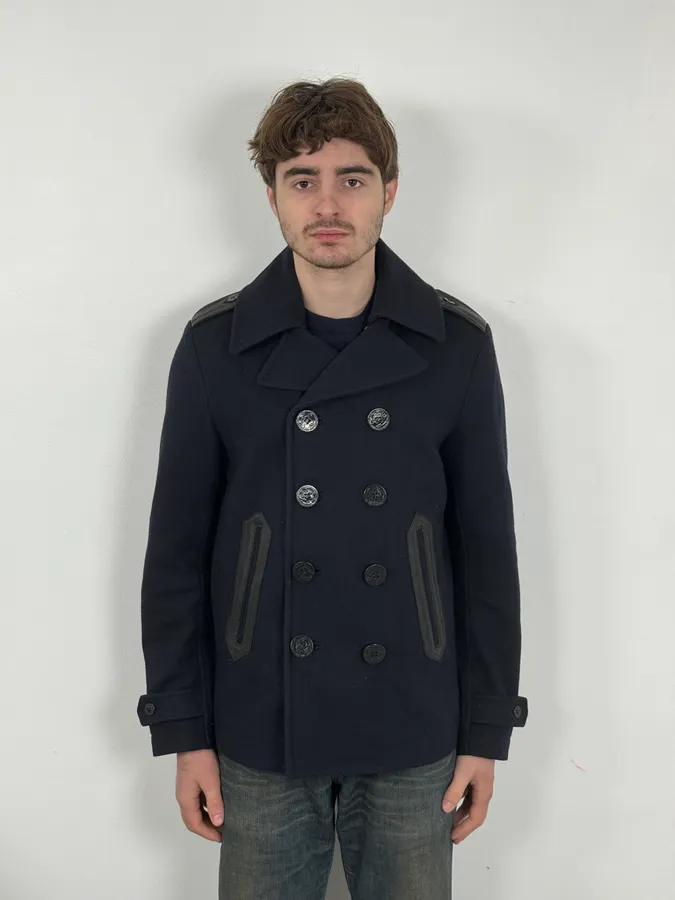 2000s Diesel Double Breasted Navy Wool Caban Jacket - Image 2