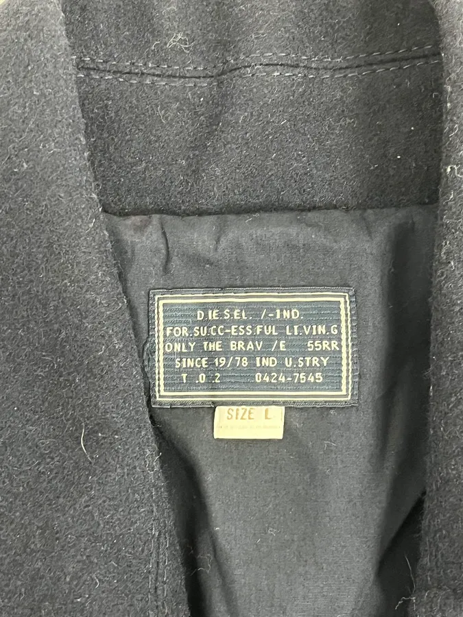 2000s Diesel Double Breasted Navy Wool Caban Jacket - Image 9