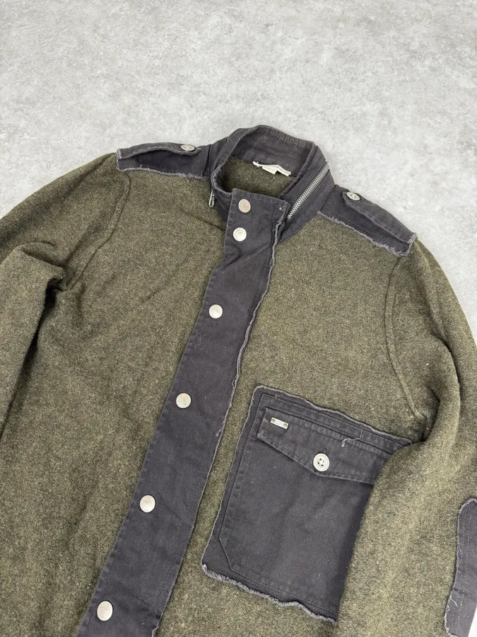 2000s Diesel Green Avant-Garde Buttoned Wool Sweater - Image 5