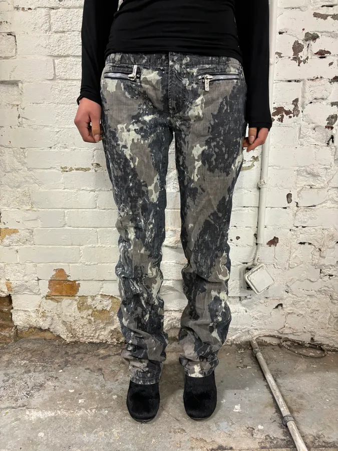 2000s Diesel Grey Denim Tie-Dye Jeans
