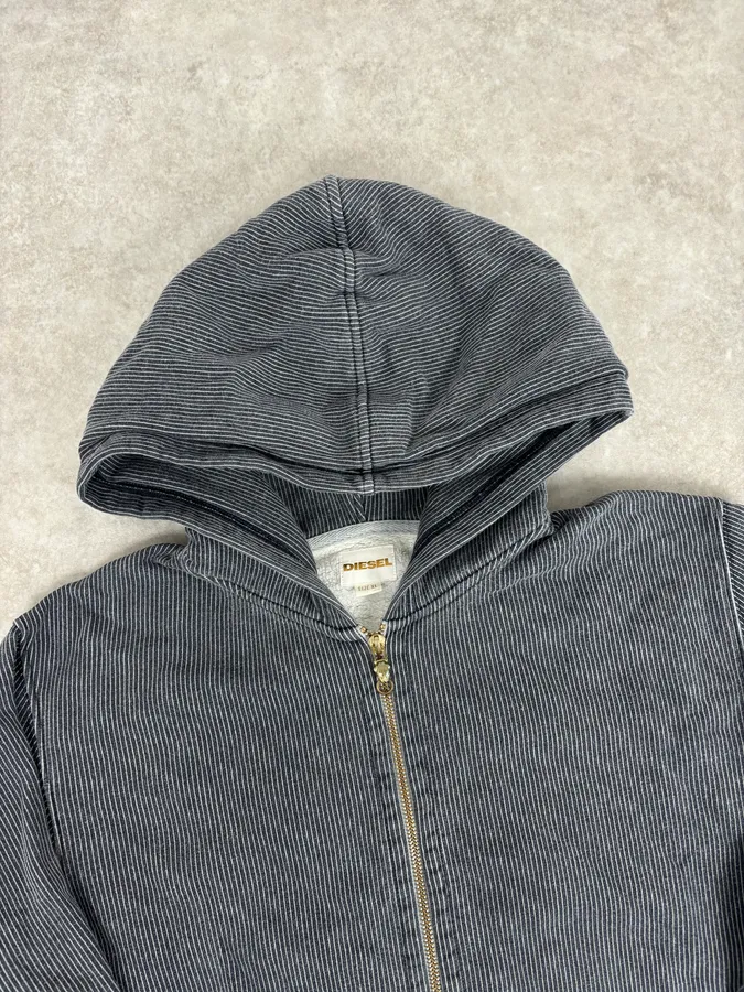 2000s Diesel Grey Striped Cozy Zip-up Hoodie - Image 4