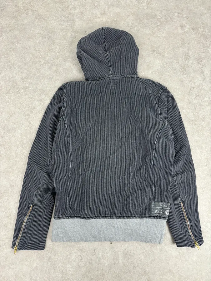 2000s Diesel Grey Striped Cozy Zip-up Hoodie - Image 6
