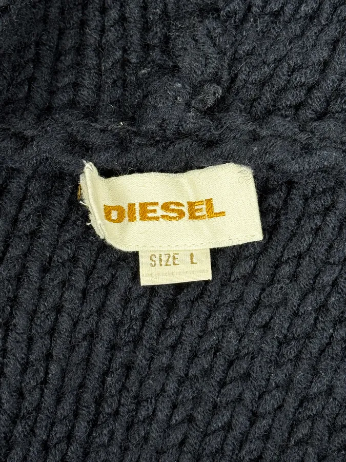 2000s Diesel Navy Wool Buttoned Officer Hooded Sweater - Image 10