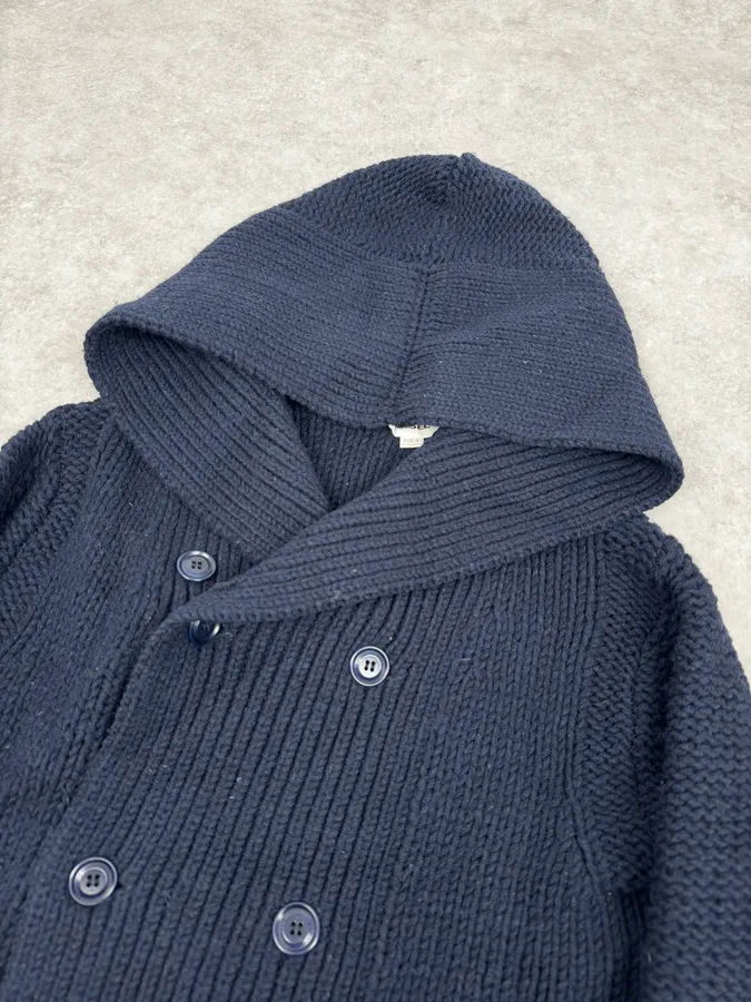 2000s Diesel Navy Wool Buttoned Officer Hooded Sweater - Image 5