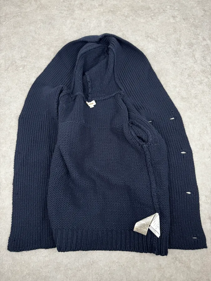 2000s Diesel Navy Wool Buttoned Officer Hooded Sweater - Image 7