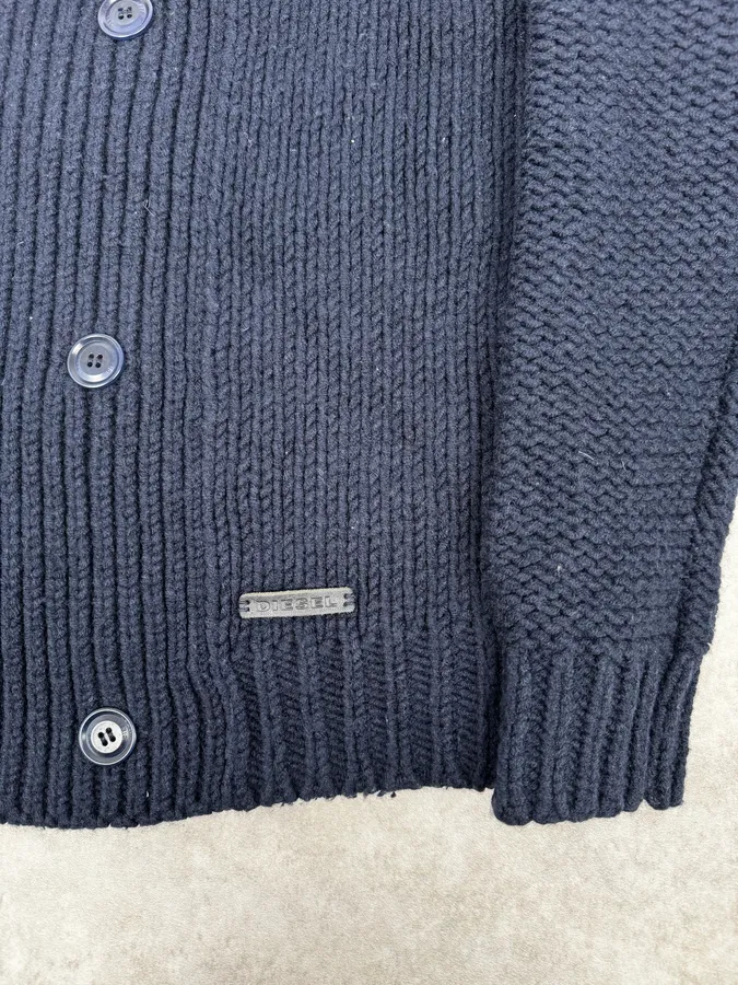 2000s Diesel Navy Wool Buttoned Officer Hooded Sweater - Image 8