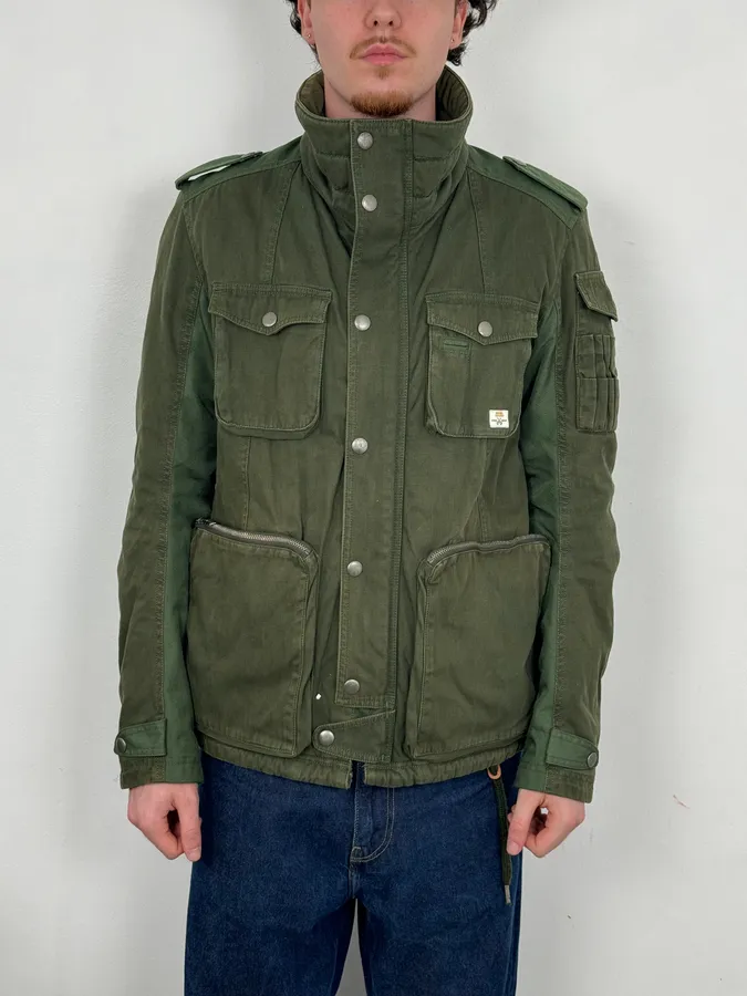 2000s Diesel Olive Multi-Pocket Military Cargo Jacket - Image 2