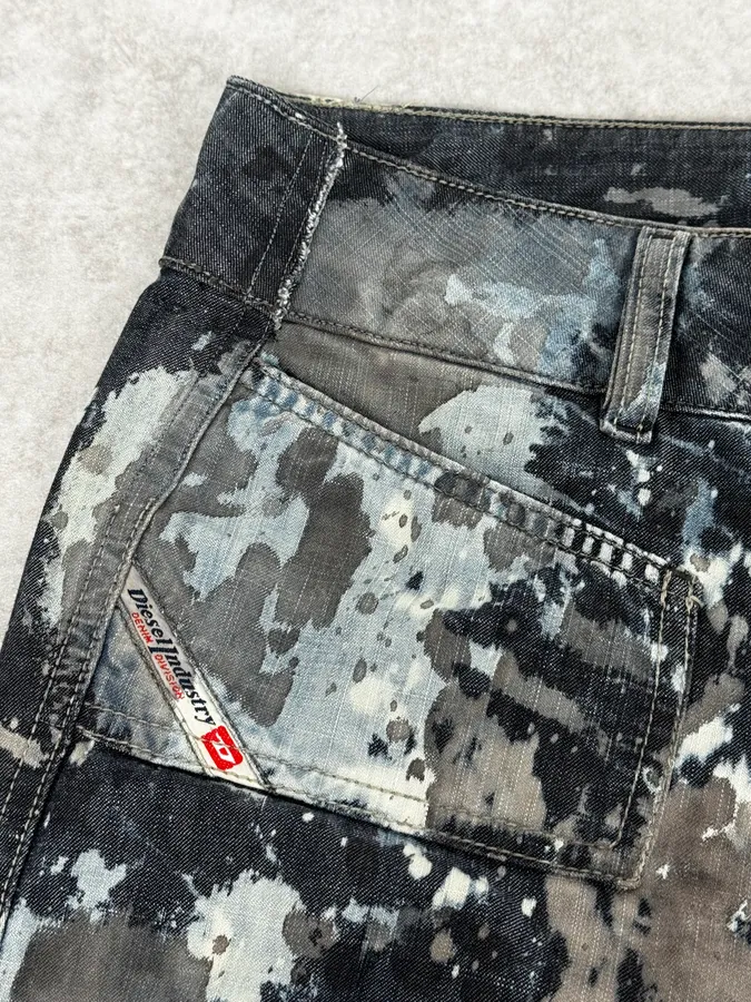 2000s Diesel Rust Splash Paint Blue Pants - Image 8