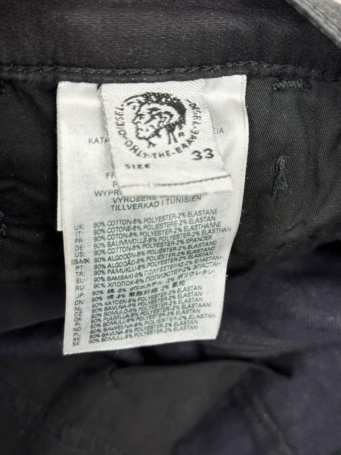 2000s Diesel Slim Black Waxed Denim Jeans - Image 12