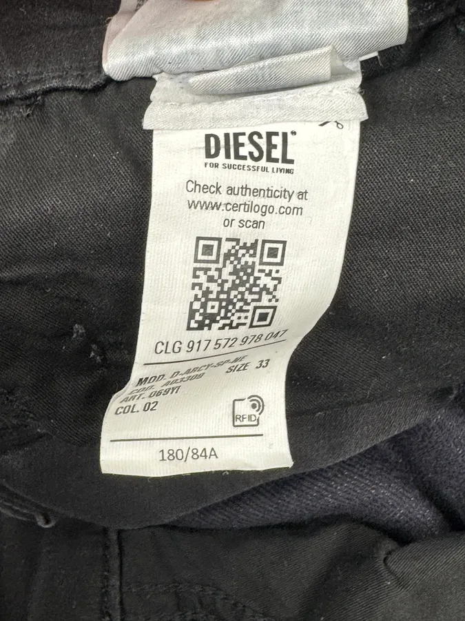 2000s Diesel Slim Black Waxed Denim Jeans - Image 14