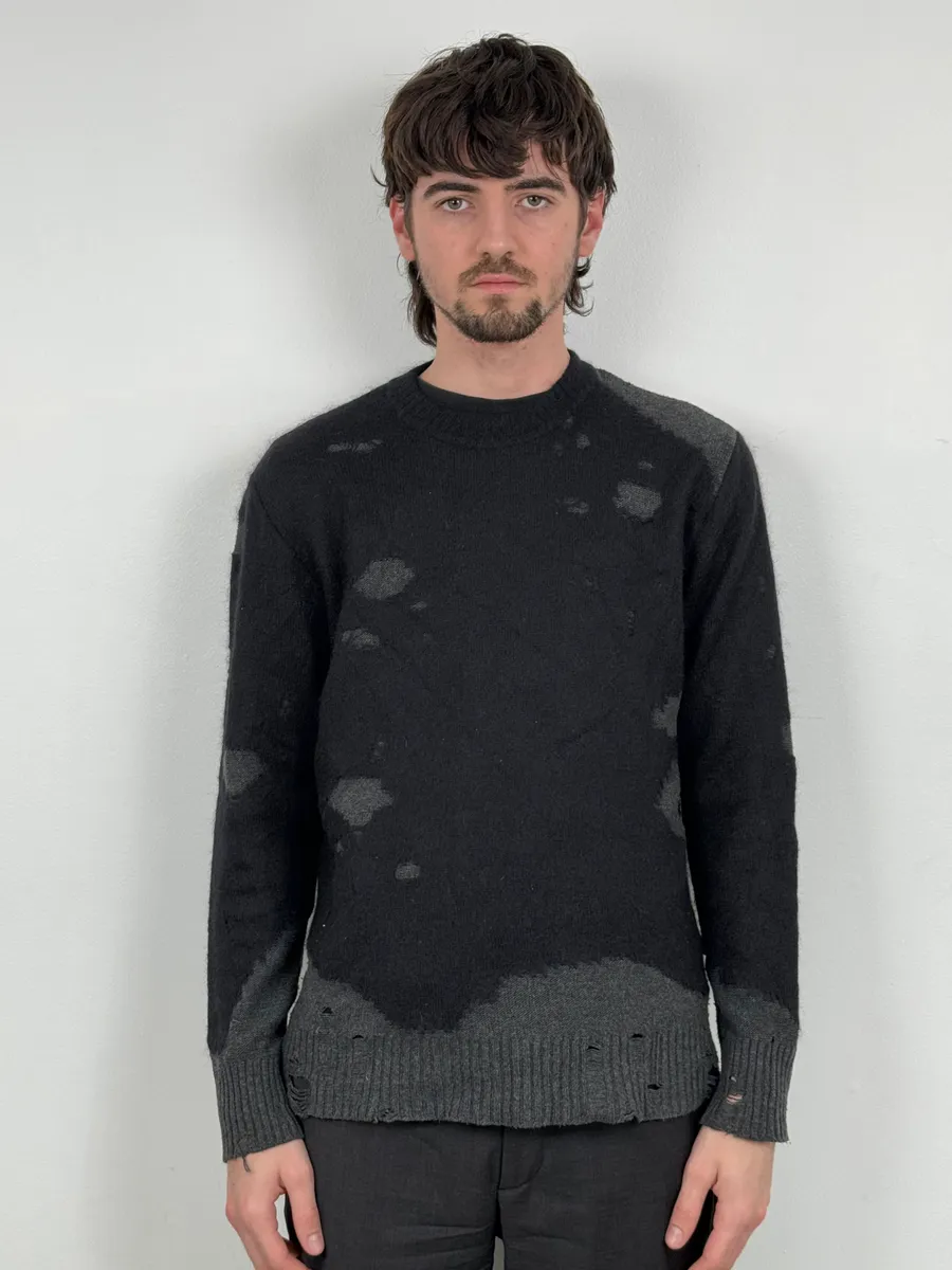 2000s Diesel Spiderweb Destroyed Grey Wool Sweater - Image 2