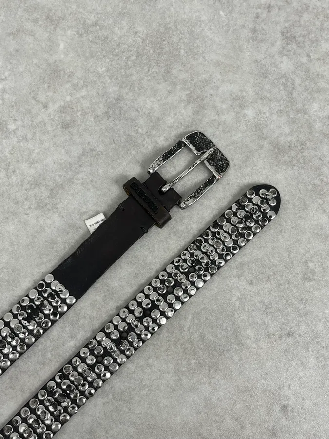 2000s Diesel Studded Black Leather Belt - Image 3