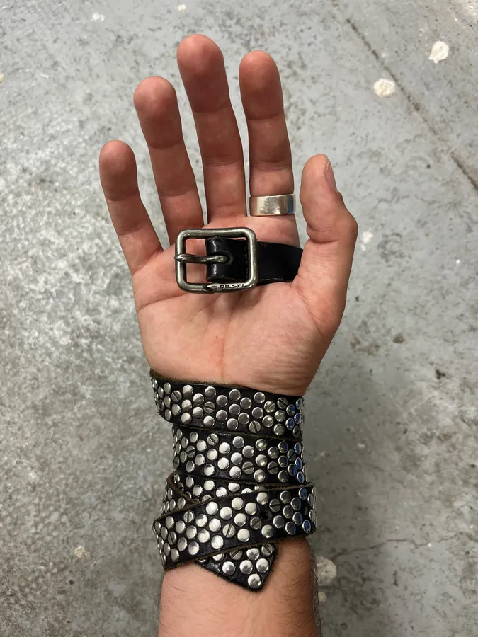 2000s Diesel Studded Black Leather Belt
