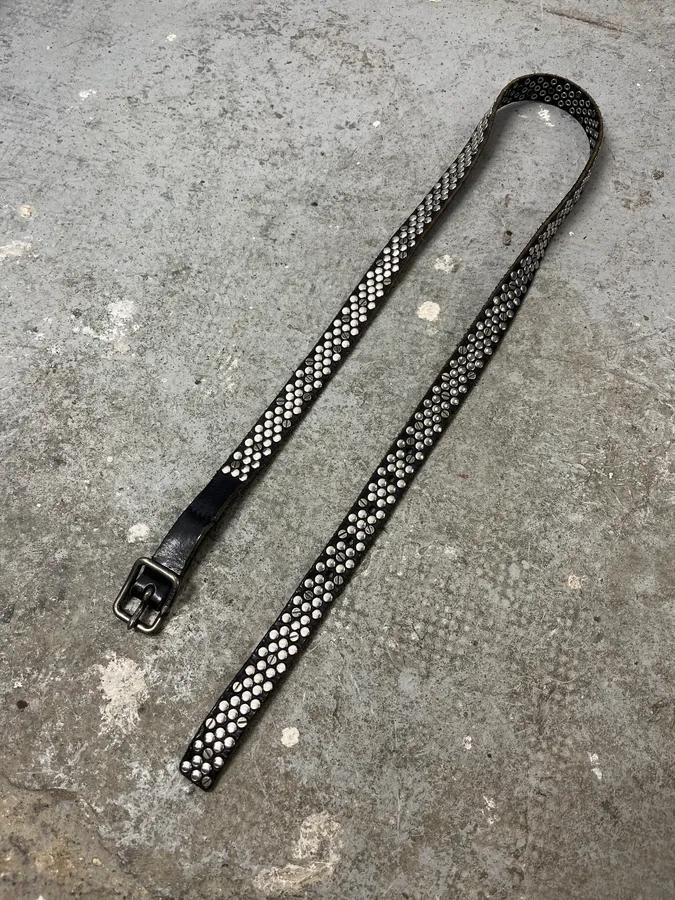 2000s Diesel Studded Black Leather Belt - Image 4