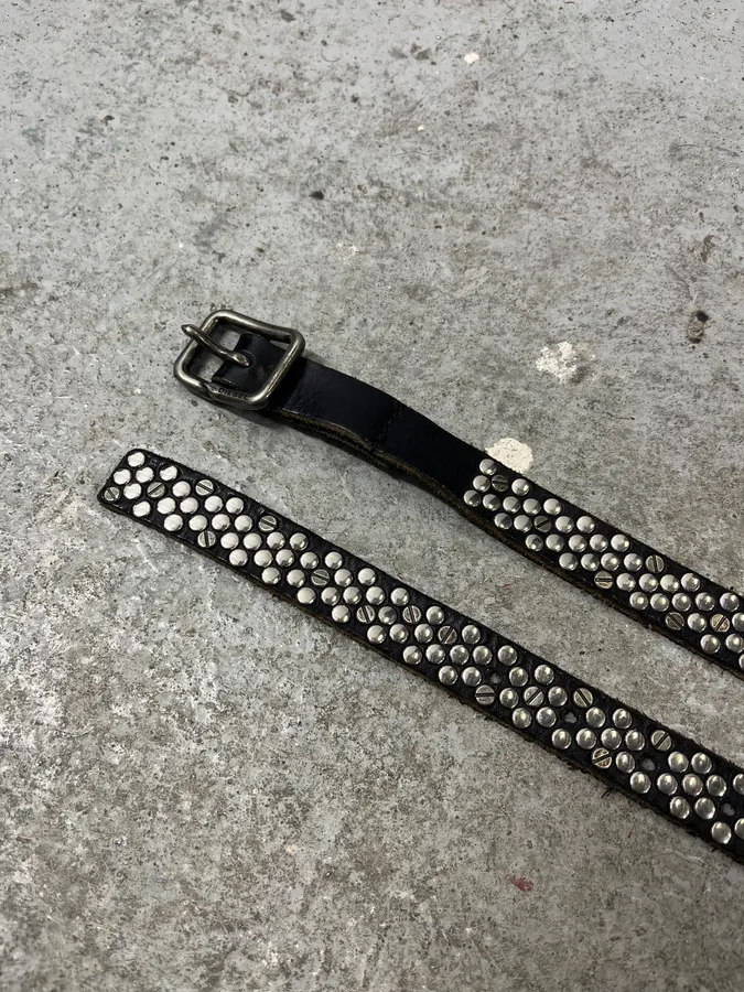 2000s Diesel Studded Black Leather Belt - Image 5