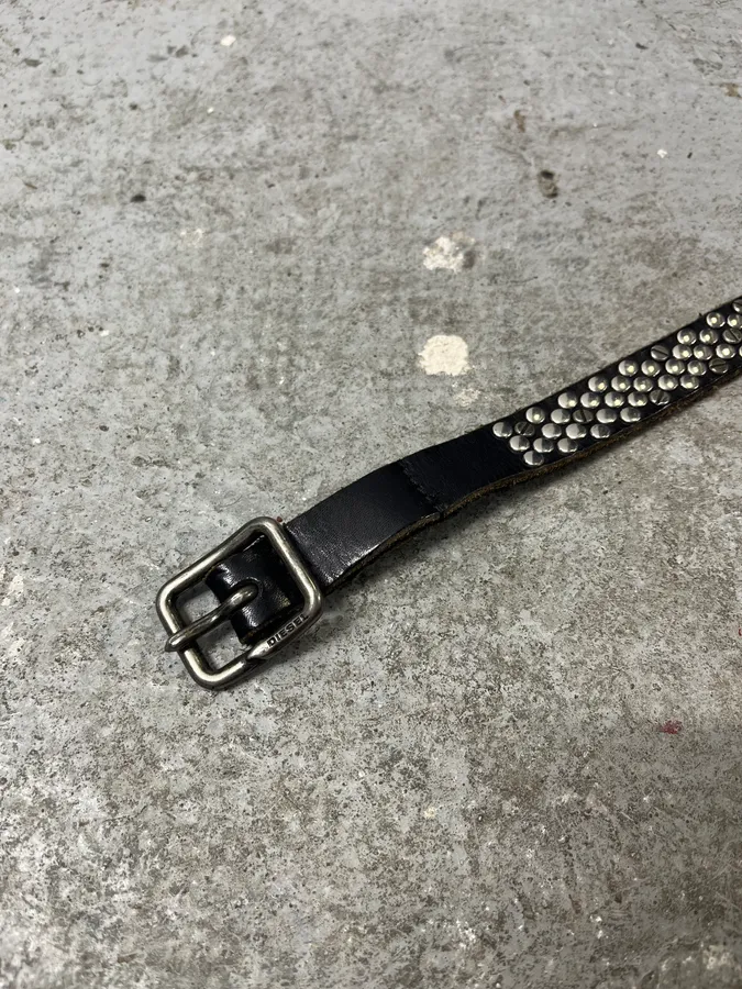 2000s Diesel Studded Black Leather Belt - Image 6