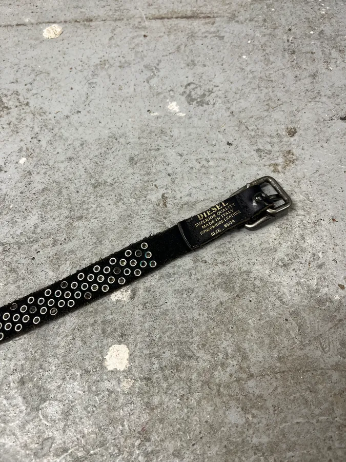 2000s Diesel Studded Black Leather Belt - Image 8