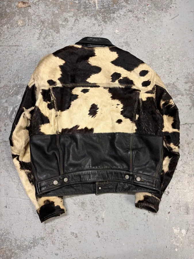 2000s Diesel Western Cow Fur Black Leather Trucker Jacket - Image 6