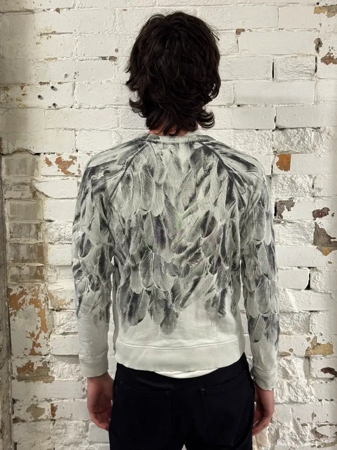 2000s Diesel White & Grey Feather Print Sweater - Image 3