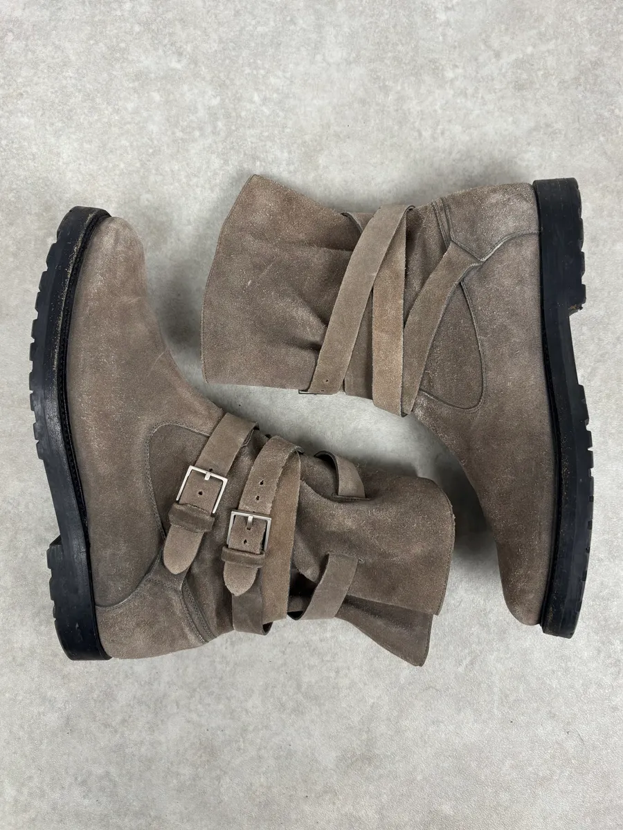 2000s Dior Brown Camel Suede Leather Buckle Boots - Image 4