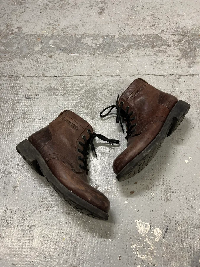 2000s Dirk Bikkembergs Army Brown Leather Boots - Image 2