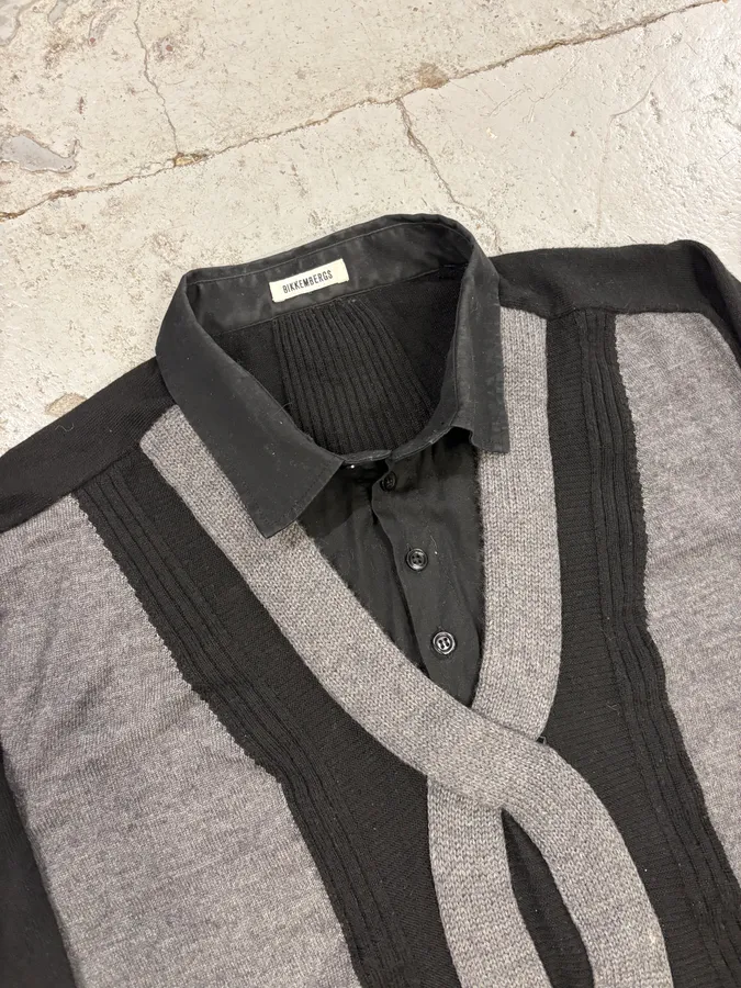 2000s Dirk Bikkembergs Black Merino Wool Contrast Hybrid Shirt & Sweater - Image 5