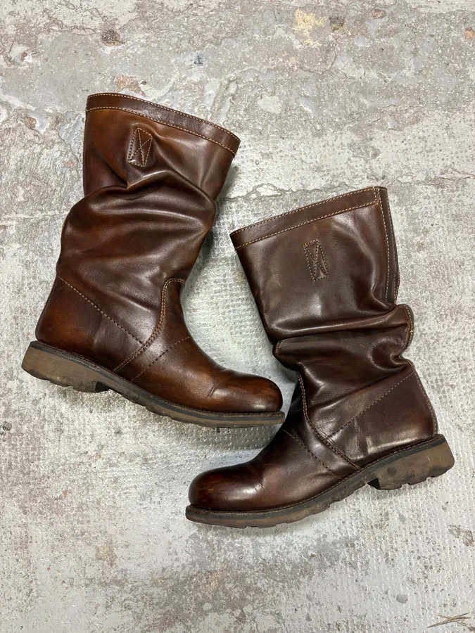2000s Dirk Bikkembergs Brown Ankle Leather Boots - Image 3