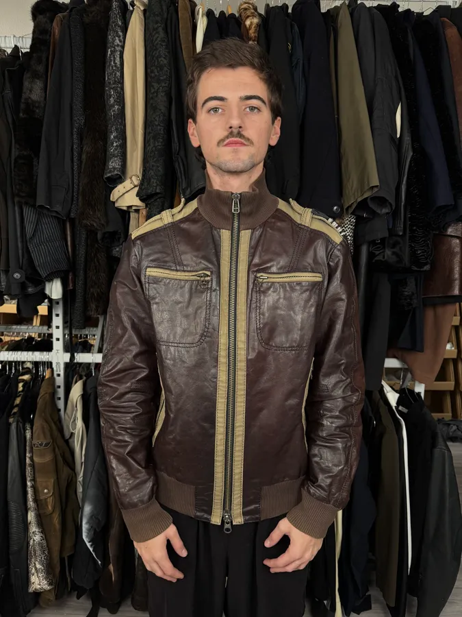 2000s Dirk Bikkembergs Brown Military Leather Jacket - Image 3