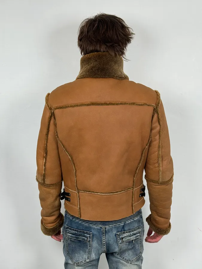 2000s Dirk Bikkembergs Brown Shearling Leather Jacket - Image 3