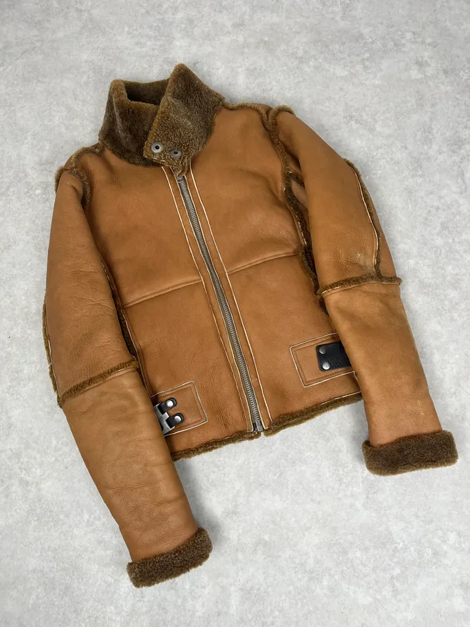 2000s Dirk Bikkembergs Brown Shearling Leather Jacket - Image 4