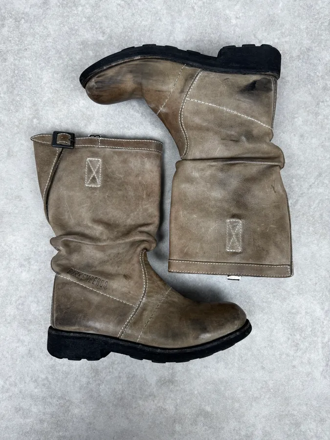 2000s Dirk Bikkembergs Eroded Grey Brown Leather Ankle Boots - Image 2