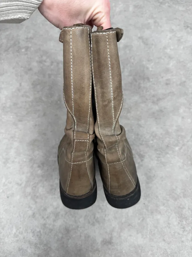 2000s Dirk Bikkembergs Eroded Grey Brown Leather Ankle Boots - Image 4