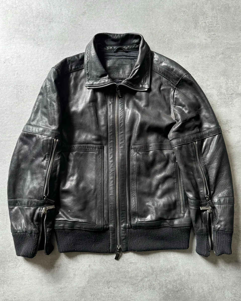 2000s Dirk Bikkembergs Multi Zips Biker Black Leather Jacket