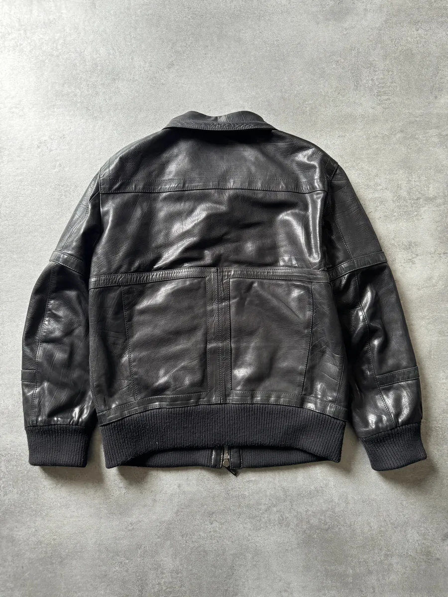 2000s Dirk Bikkembergs Multi Zips Biker Black Leather Jacket - Image 3